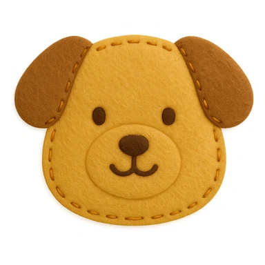 <StylePrompt>
  <Name>Minimal Felt Appliqué Icon</Name>
  <Description>
    A soft, handcrafted felt icon style with lightly padded forms, simple shapes, and clean outlines. Features slightly more visible stitching for tactile charm while maintaining a low-detail aesthetic.
  </Description>
  <VisualProperties>
    <Material>Felt</Material>
    <Texture>Soft, matte surface with subtle fiber detail</Texture>
    <Stitching>
      <Type>Threaded edge stitch</Type>
      <Color>Muted orange or warm brown</Color>
      <Pattern>Evenly spaced running stitch around edges</Pattern>
      <Thickness>Medium (approximately 10% more pronounced than minimal)</Thickness>
      <Contrast>Moderate (stitch color clearly distinct from base felt)</Contrast>
    </Stitching>
    <Padding>Low to moderate—slightly raised but not deeply dimensional</Padding>
    <Edges>Smooth and rounded with clean curves</Edges>
    <ColorPalette>
      <Primary>Warm yellows, oranges, and browns</Primary>
      <Accent>Dark brown for facial features</Accent>
      <Background>Neutral off-white or soft beige</Background>
    </ColorPalette>
  </VisualProperties>
  <FacialFeatures>
    <Eyes>Small round dots</Eyes>
    <Nose>Simple oval or triangle</Nose>
    <Mouth>Minimal curved line or none</Mouth>
    <DetailLevel>Low</DetailLevel>
  </FacialFeatures>
  <Rendering>
    <Lighting>Soft and diffused</Lighting>
    <Shadows>Subtle, barely visible</Shadows>
    <Perspective>Front or side profile, flat angle</Perspective>
  </Rendering>
  <Applicability>
    <SubjectType>Animals, symbols, objects</SubjectType>
    <OutputFormat>Icon, patch, or sticker</OutputFormat>
  </Applicability>
</StylePrompt>

{subject} = dog sticker