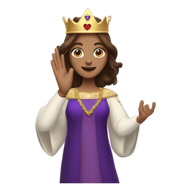 Caucasian long  brunette woman wearing formal royal purple robes and a crown whose shows hearts to the man she adores  sticker