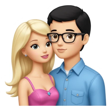 pretty light blonde girl barbie kissing boy nerd with black hair and tan skin on the cheek sticker