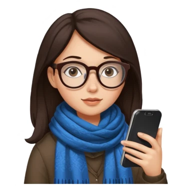 Fille châtain foncé avec lunettes. Elle porte une grosse écharpe. Elle est sur dans un toilettes. Téléphone en main sticker