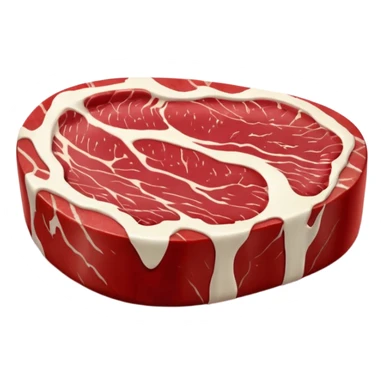 raw sirloin steak, deep red, white fat edge, fine marbling, muscle grain, oval shape, fresh, clean 3D, soft shadows, transparent background, emoji scale sticker