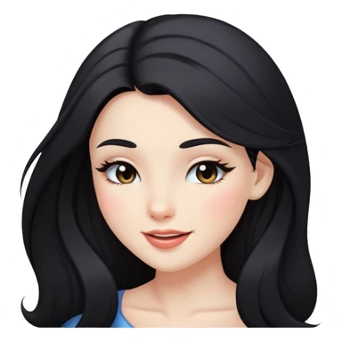 black long hair girl with soft makeup, winking sticker