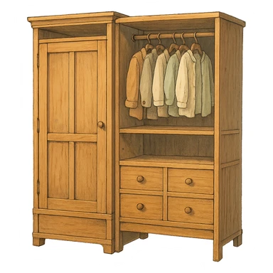 modular wardrobe in Ghibli style, charming and detailed sticker