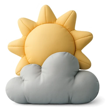 partly cloudy weather with sun peeking from behind a plush cushion cloud, soft edges, cushion style sticker