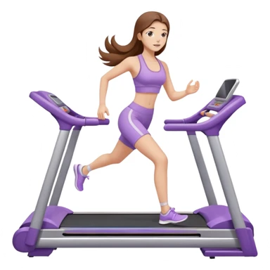 girl with long brown hair on treadmill wearing light purple yoga set sticker
