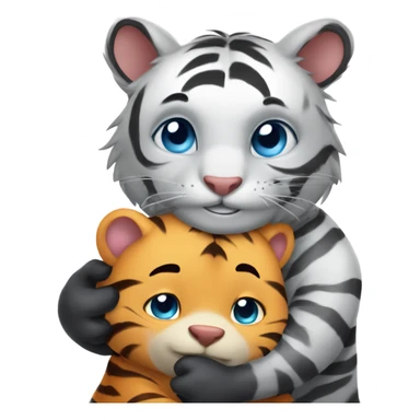 Cute tiger with blue eyes hugging a wombat sticker