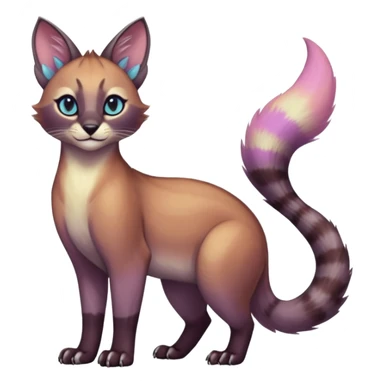 iridescent pastel glorious divine exotic cute cool beautiful shiny beautiful fantasy-caracal-civet-genet-sergal-vernid-Cacomistle-oncilla-animal-Fakémon-hybrid-fursona (full body) sticker
