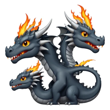 a minimalistic simple dark gray dragon with 3 heads that breathes fire sticker