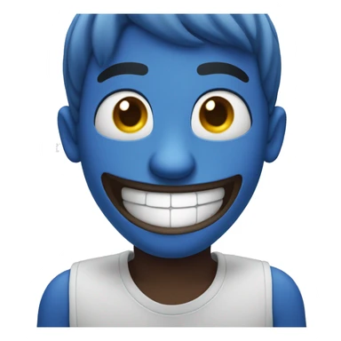 Blue guy smiling with text above his head sticker