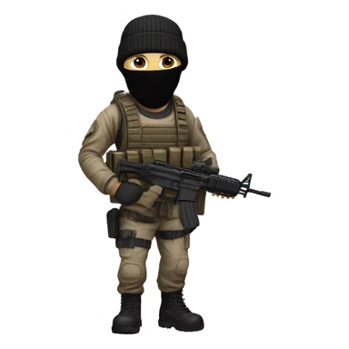 White male, call of duty black mask, camo tactical gear, tan combat boots, black beanie, blue eyes sticker