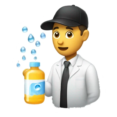  man holding a cap of serum in his hand from which some drops of water are falling downwards and it should be in black sticker