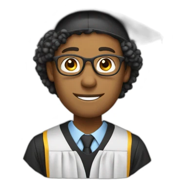 Male Teacher with curly hair and a graduation hat sticker