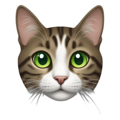 Dark Brown and white tabby cat with green eyes sticker