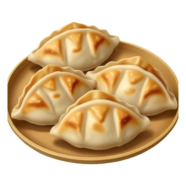 Gyoza Cinematic Realistic Gyoza Dish Emoji, depicted in a close-up view of 1 to 2 delicate dumplings with a crisp, golden exterior and savory filling, rendered with exquisite detail and dynamic lighting. sticker