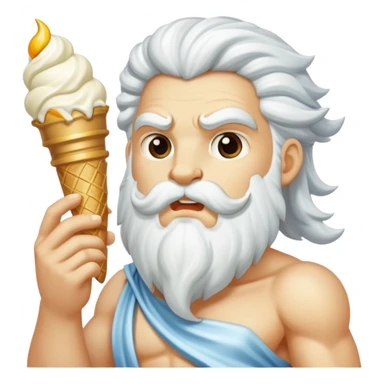 Zeus eating white ice cream and holding a thunderbolt sticker