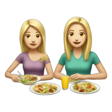 Two white girl with blonde hair eat lunch on the table sticker