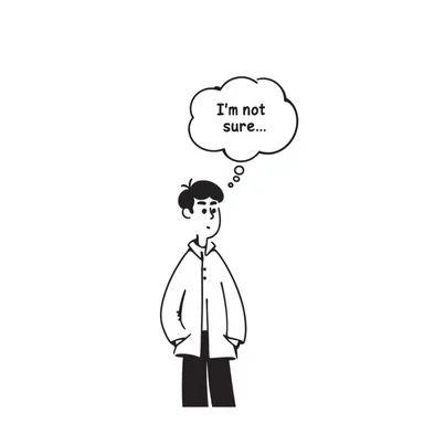 A Chinese man thinking with a speech bubble that says "I'm not sure." sticker