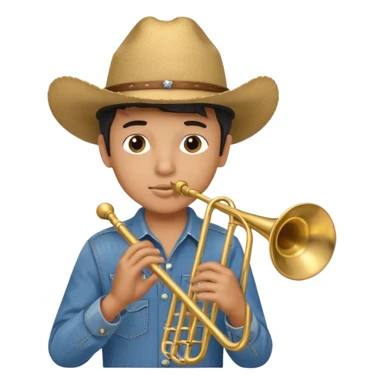 Un chico tocando el trombón vestido de vaquero sticker