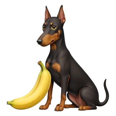 Doberman with banana sticker
