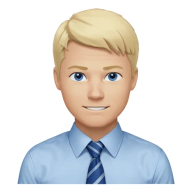 A guy with blonde hair and blue eyes that looks masculine. make him wear a shirt with a tie. he is danish. Make 4 diferent variations. in one he is smilin. in one he is angry sticker