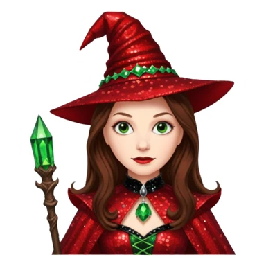 Nessarose, Wicked Witch of the East from The Wizard of Oz with long brown hair, red sequin outfit sticker