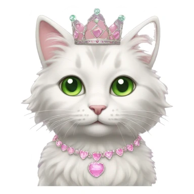 fluffy cat with green eyes in a princess dress and a pink tiara sticker