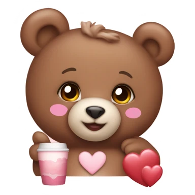 Create blush color teddy bear,  heart and latte  sticker
