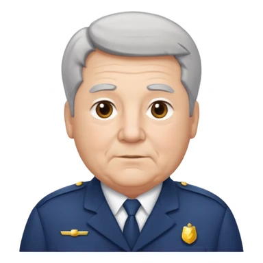 Older Male: gray hair at sides, slight wrinkles, wearing uniform, lightly obesity sticker