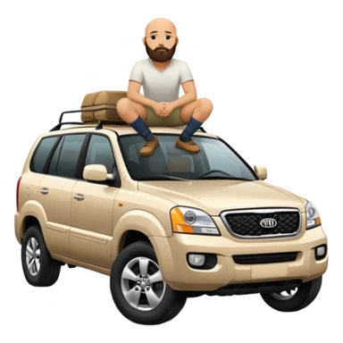 bald man with beard sitting on top of a Kia Mohave SUV sticker