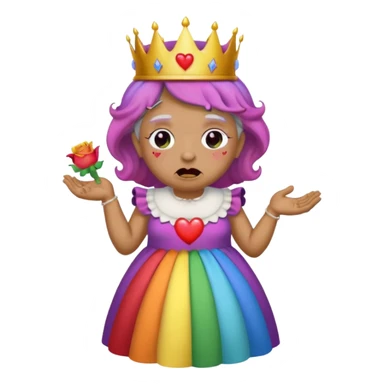 demon rose avec une couronne qui vomi de lar  en ciel  et avec des yeux en forme de coeur avec une robe de mamie sticker
