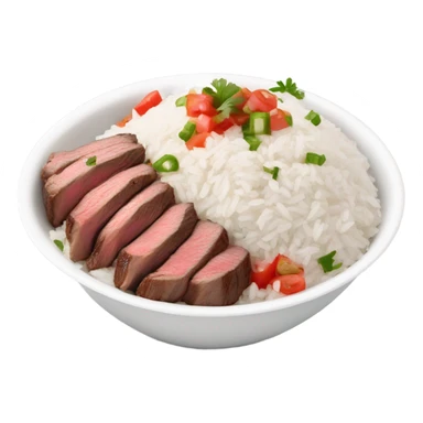 Chipotle bowl white oval with steak and rice and pico de gallo sticker