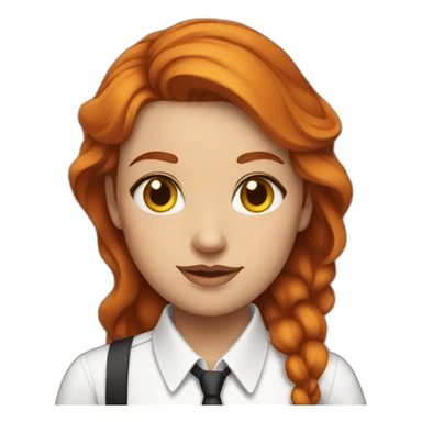 Woman with red hair and yellow eyes wearing a white button up shirt and black tie sticker