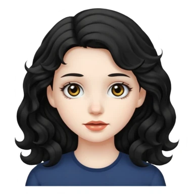 Crea una ragazza con stile black metal, capelli neri mossi dalle spalle e occhi bianchi sticker