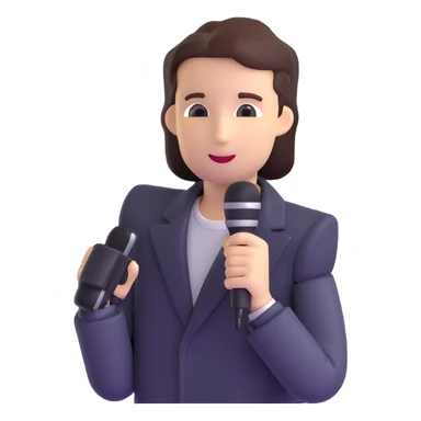news reporter with microphone sticker