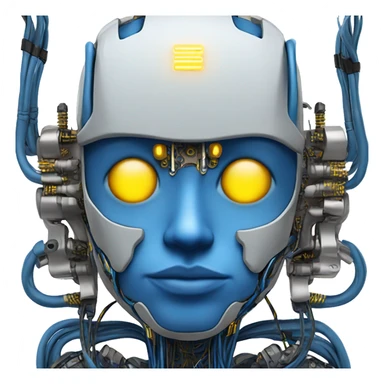 Blue cyborg with yellow eyes wires and circuits  sticker