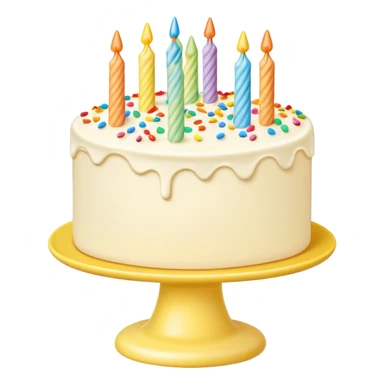 Vanilla buttercream cake on a light yellow cake stand, with rainbow sprinkles  sticker