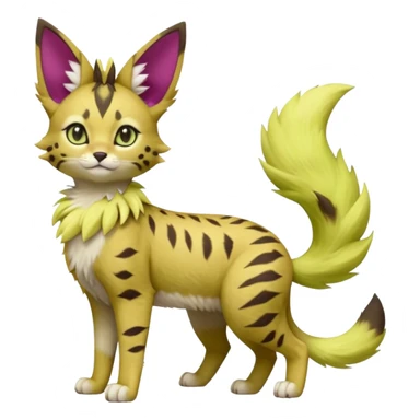 lime-green, magenta-eyed soft natural realistic romantic vintage antique divine beautiful elegant pretty precious cute young youthful  Fakémon-Pokémon-feline-Zeraora-Jolteon-serval-caracal-chinchilla-Minccino-Cinccino-Meowstic-rodent-hybrid-creature (full body) sticker