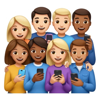 I want to generate a 3d image to show a group of friends playing a mobile trivia game sticker