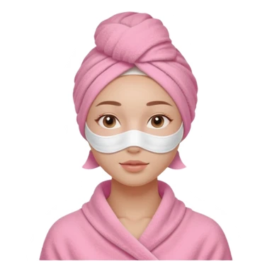 Clean girl influencer character, chest-up portrait, wearing a pink towel wrapped around the head, facial skincare mask on face, relaxed confident expression, soft glow skin, minimal chic aesthetic, subtle beauty accessories, calm self-care vibe sticker