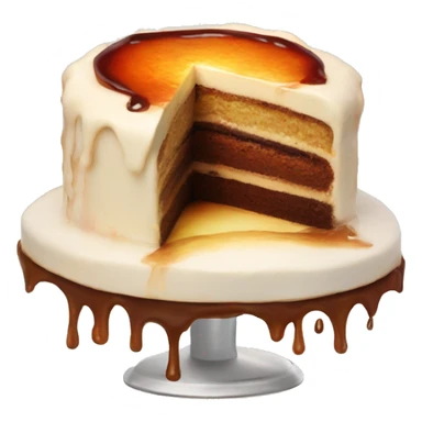 half raw half burned cake with melted smile sticker