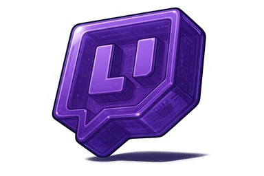 Create a plump glossy Twitch logo with a transparent background, sharp contour, expressive shadows and highlights, similar to the provided example. sticker