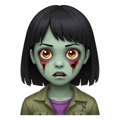 girl, zombie, black hair, medium long, emo, bangs, dark, spooky, creepy expression sticker