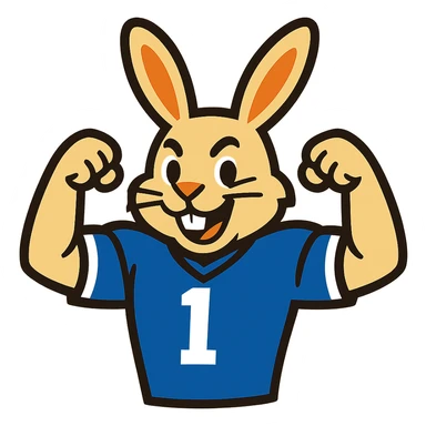 bunny mascot wearing a blue football jersey, flexing sticker