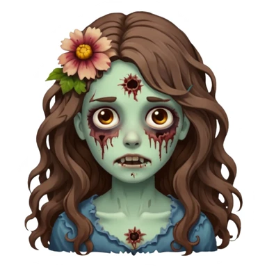 uma garota zumbi, de cabelos castanhos,ondulados e longos, com uma flor no cabelo sticker