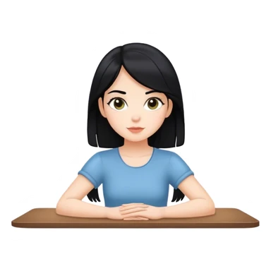 white girl black hair sitting with hands flat on table sticker