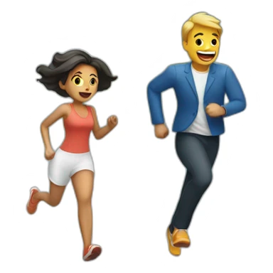 man running from 2 woman sticker