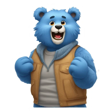 Dad Fuzzy blue bear wearing clothes and making excited face   sticker