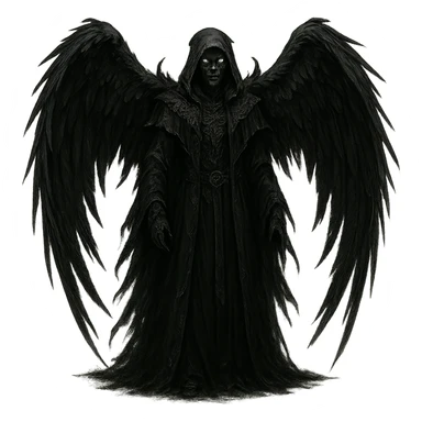 A dark angel with black wings and a menacing aura, in a gothic, dark fantasy style. sticker