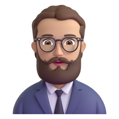 male with glasses, French cut hairstyle, brown hair, fine full beard sticker