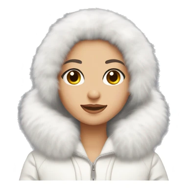 brunette girl with long hair with a light  skin color and light grey eyes wearing fluffy white ear muffs and a white fur coat  sticker